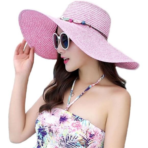 Adrinfly Women Foldable Floppy Wide Brim Straw Sun Hat Travel Packable main image 6